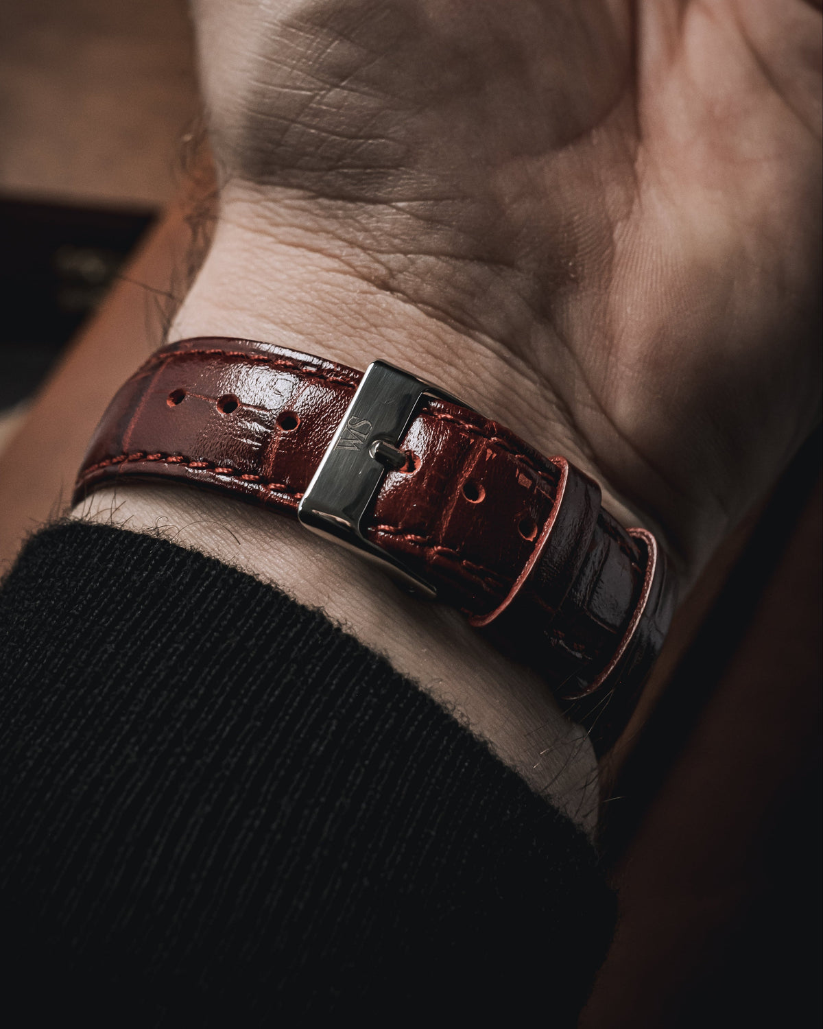 Cherry Red Alligator Leather Watch Strap 22mm