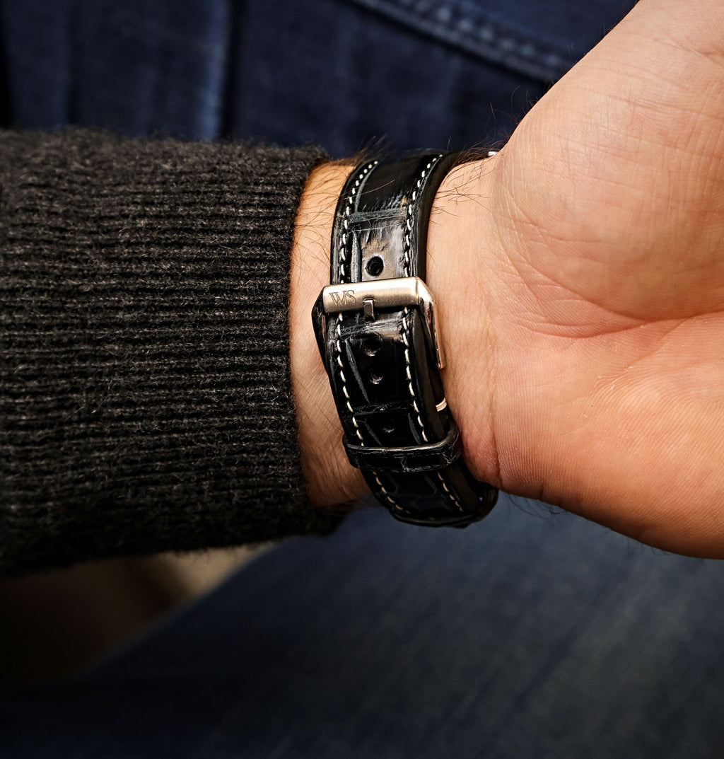 Obsidian Vein Black Alligator Leather Watch Strap 22mm