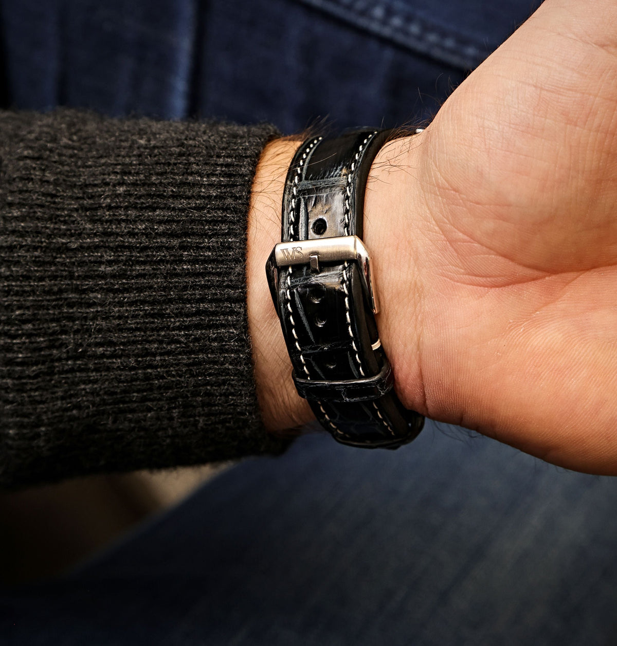 Obsidian Vein Black Alligator Leather Watch Strap 22mm