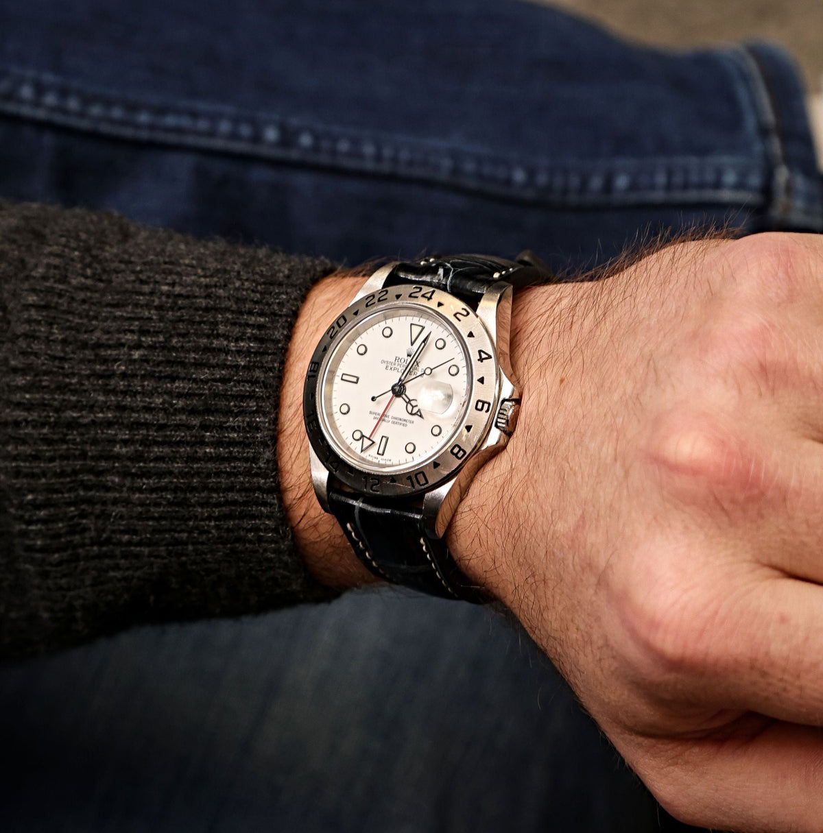 Obsidian Vein Black Alligator Leather Watch Strap 22mm