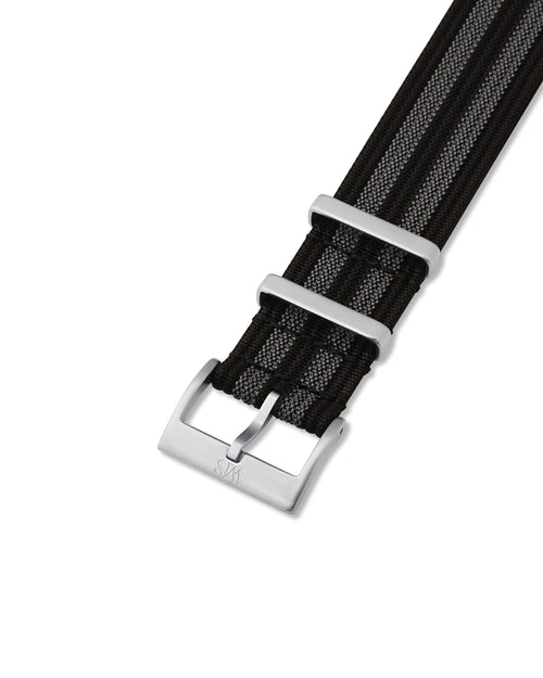 Black & Grey Striped Woven Nylon Strap 19mm