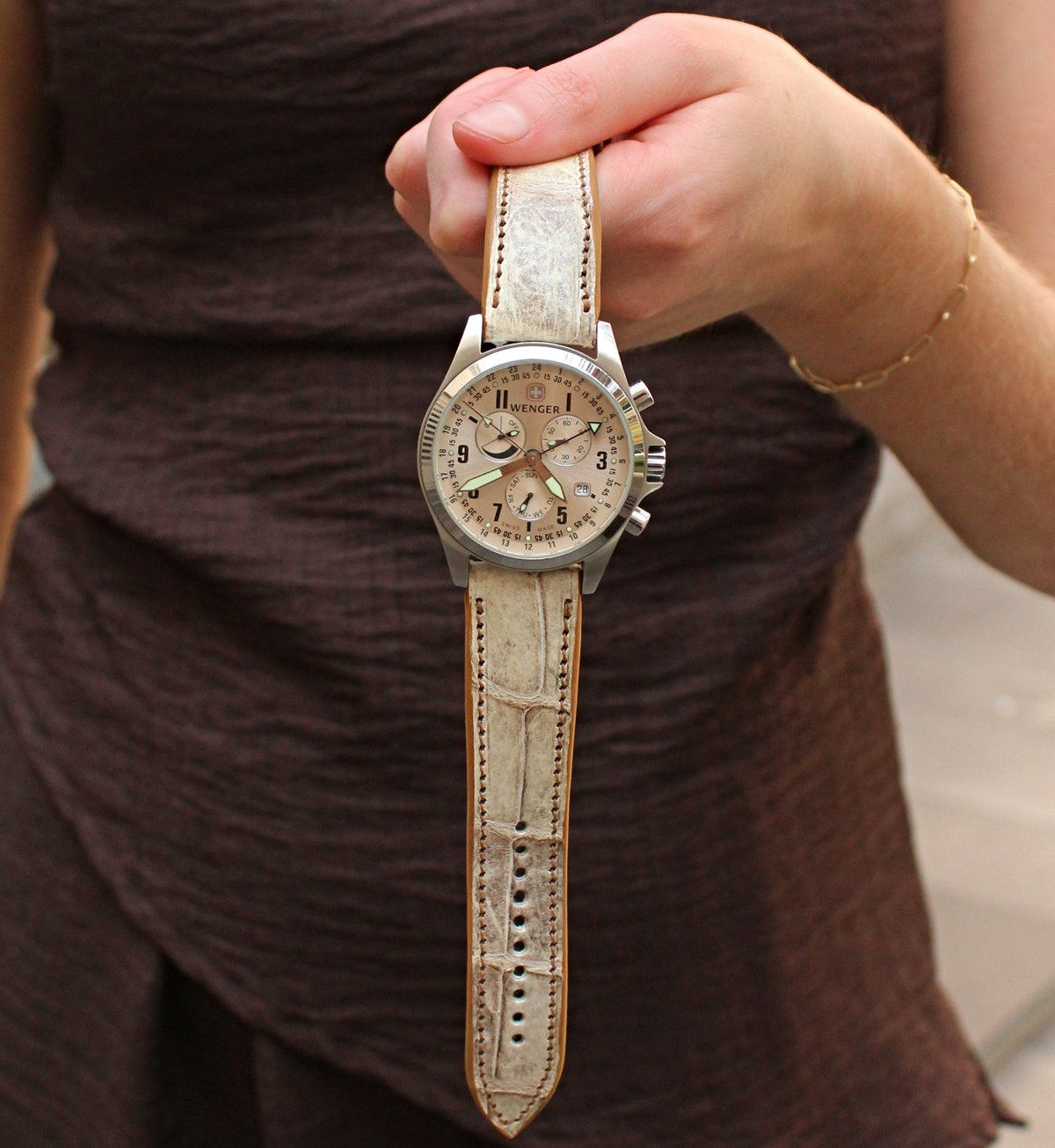 Desert Vein White Alligator Leather Watch Strap 18mm