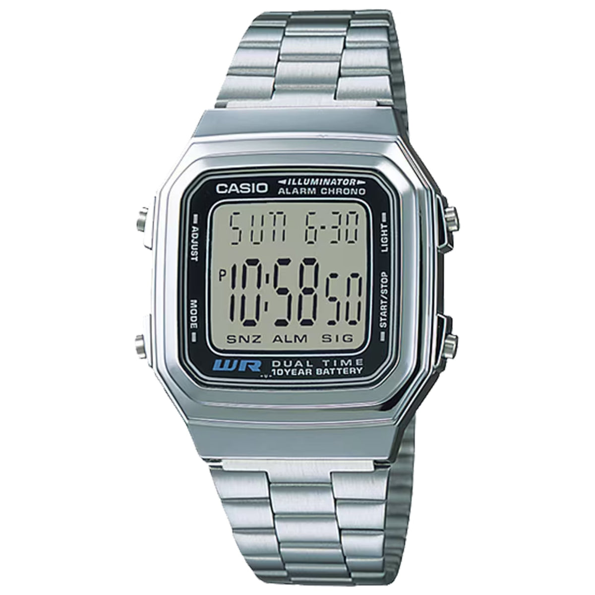 Casio Men's Vintage Digital Watch with Silver Band - A-178WA-1