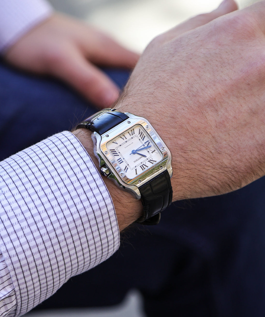 Onyx Black Crocodile Leather Watch Strap For Cartier Santos