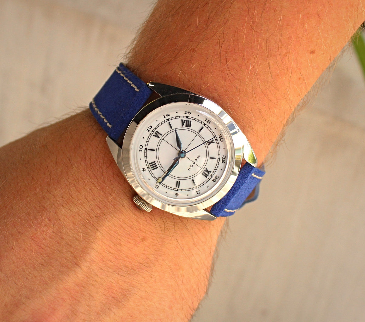Ocean Blue Suede Leather Watch Strap 22mm