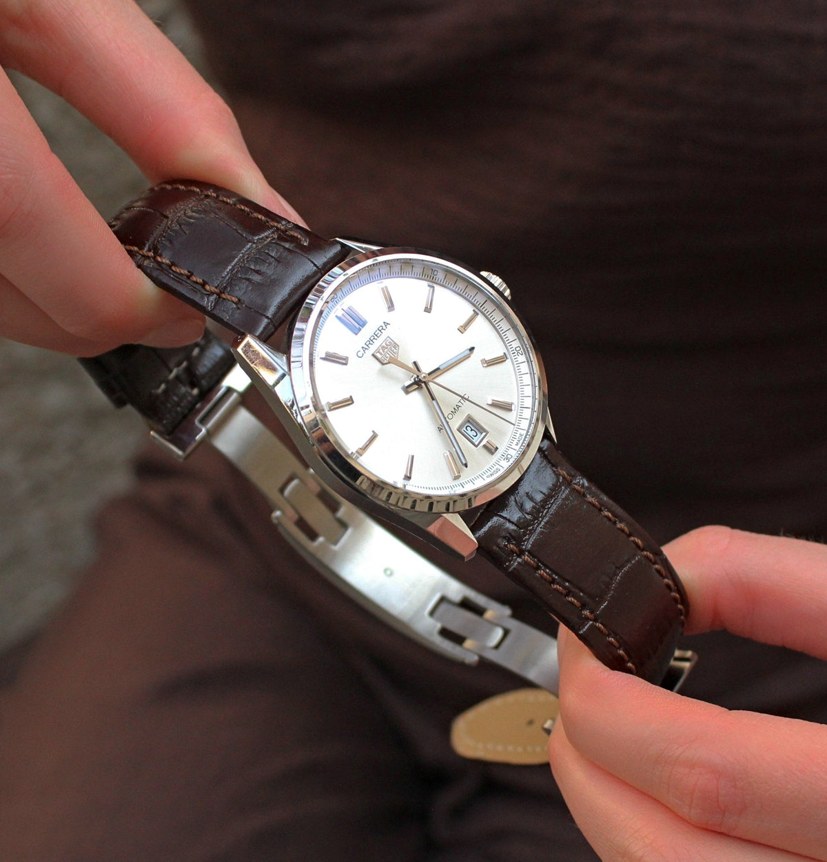 Chocolate Brown Alligator Leather Watch Strap 20mm