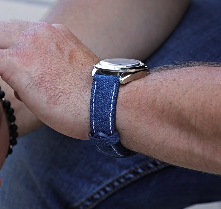 Denim Blue Jean Leather Watch Strap 24mm
