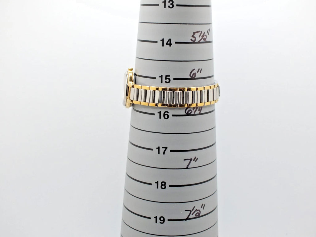 Sapphire Seiko Avenue 1F21-0H50 ladies’ quartz two-tone watch with gold band, white dial, and black hour markers.
