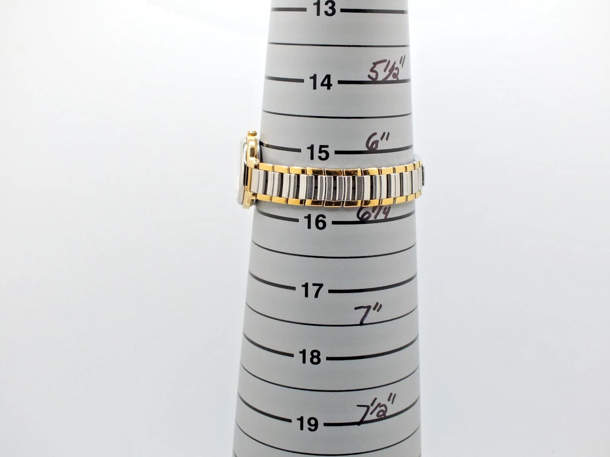 Sapphire Seiko Avenue 1F21-0H50 ladies’ quartz two-tone watch with gold band, white dial, and black hour markers.