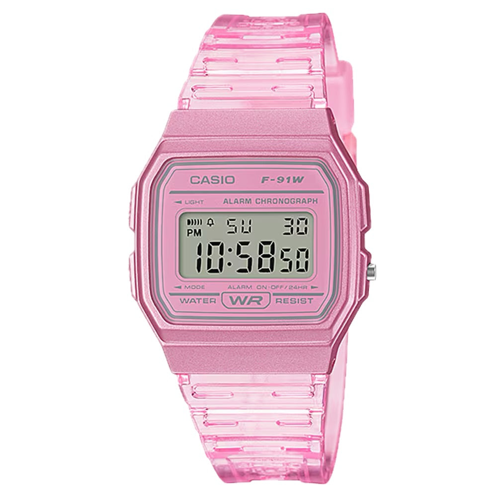 Casio Men's Transparent Pink Digital Watch - F-91WS-4CF