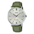 Casio MenÕs Silver Dial Watch with Green Leather Strap - MTP-VT01L-3BUDF